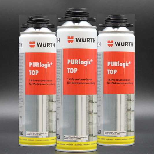 3x WÜRTH Purlogic TOP 1 K Pistolenschaum Betongrau ( Bauschaum, Montageschaum )
